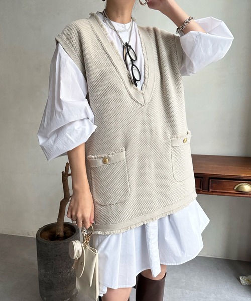 DouDou ツイードジレ　ベージュ　フォーマル　美品 DouDou ツイードジレ ベージュ フォーマル 美品