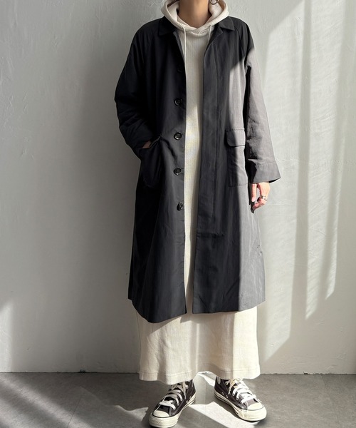 LBC（エルビーシー）の「【洗えるコート】ナイロンワッシャーステンカラーコート（ピーコート・レディース・ミント/ベージュ/グレー・M/L）」の2枚目の写真