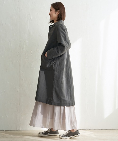 LBC（エルビーシー）の「【洗えるコート】ナイロンワッシャーステンカラーコート（ピーコート・レディース・ミント/ベージュ/グレー・M/L）」の5枚目の写真