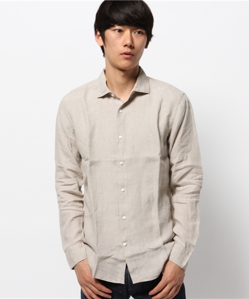 EDIFICE（エディフィス）の「◇リネンデラベカッタウェイ（シャツ/ブラウス・メンズ・ホワイト/ベージュ/ネイビー/オレンジ・SMALL/LARGE/MEDIUM）」の3枚目の写真