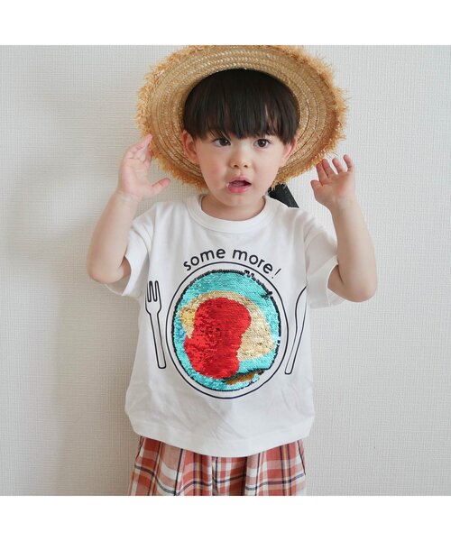 apres les cours（アプレレクール）の「スパンコールきょうりゅう・食べ物Tシャツ（Tシャツ/カットソー・キッズ・オフホワイト/チャコール・80/110/130/100/120/90）」の21枚目の写真