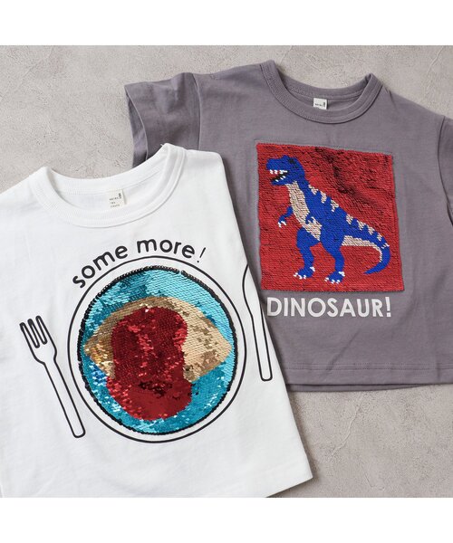 apres les cours（アプレレクール）の「スパンコールきょうりゅう・食べ物Tシャツ（Tシャツ/カットソー・キッズ・オフホワイト/チャコール・80/110/130/100/120/90）」の16枚目の写真