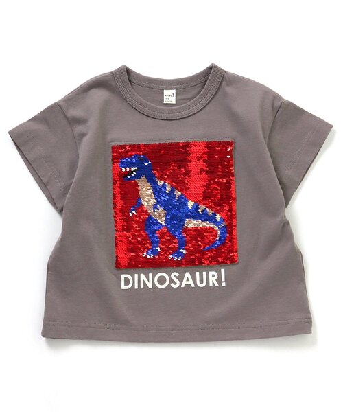 apres les cours（アプレレクール）の「スパンコールきょうりゅう・食べ物Tシャツ（Tシャツ/カットソー・キッズ・オフホワイト/チャコール・80/110/130/100/120/90）」の15枚目の写真