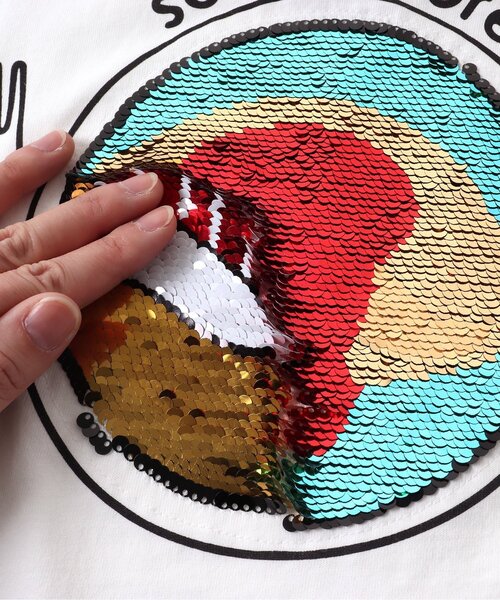 apres les cours（アプレレクール）の「スパンコールきょうりゅう・食べ物Tシャツ（Tシャツ/カットソー・キッズ・オフホワイト/チャコール・80/110/130/100/120/90）」の7枚目の写真