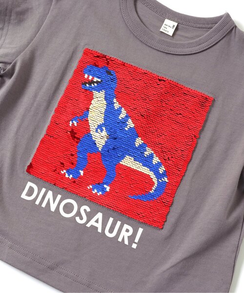 apres les cours（アプレレクール）の「スパンコールきょうりゅう・食べ物Tシャツ（Tシャツ/カットソー・キッズ・オフホワイト/チャコール・80/110/130/100/120/90）」の5枚目の写真