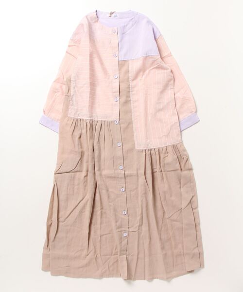 sandy（サンディー）の「【sandy】ストライブパッチワーククルーネックワンピース（ワンピース・レディース・オフホワイト/ピンク/ブルー・FREE）」の3枚目の写真