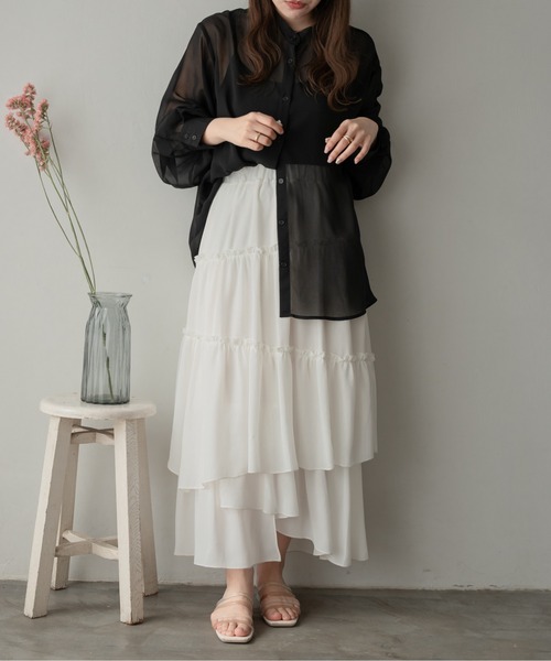 Ambre Ciel（アンブルシエル）の「バンドカラーシアーシャツ／【WEB/EC限定商品】（シャツ/ブラウス・レディース・ブラック/ピンク/オフホワイト/ライトグリーン・FREE）」の18枚目の写真