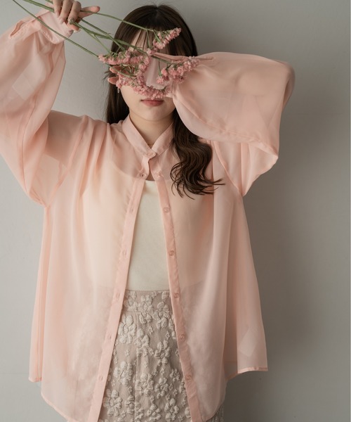 Ambre Ciel（アンブルシエル）の「バンドカラーシアーシャツ／【WEB/EC限定商品】（シャツ/ブラウス・レディース・ブラック/ピンク/オフホワイト/ライトグリーン・FREE）」の7枚目の写真