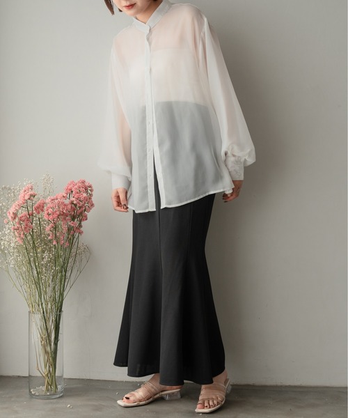 Ambre Ciel（アンブルシエル）の「バンドカラーシアーシャツ／【WEB/EC限定商品】（シャツ/ブラウス・レディース・ブラック/ピンク/オフホワイト/ライトグリーン・FREE）」の22枚目の写真