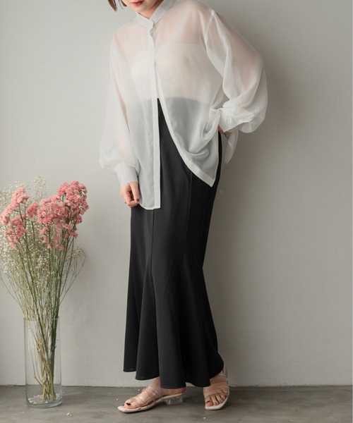 Ambre Ciel（アンブルシエル）の「バンドカラーシアーシャツ／【WEB/EC限定商品】（シャツ/ブラウス・レディース・ブラック/ピンク/オフホワイト/ライトグリーン・FREE）」の14枚目の写真