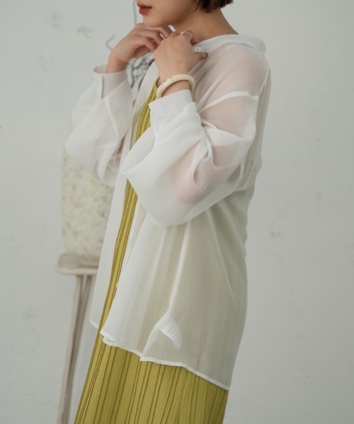 Ambre Ciel（アンブルシエル）の「バンドカラーシアーシャツ／【WEB/EC限定商品】（シャツ/ブラウス・レディース・ブラック/ピンク/オフホワイト/ライトグリーン・FREE）」の20枚目の写真