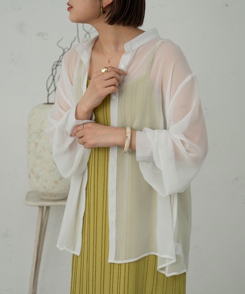 Ambre Ciel（アンブルシエル）の「バンドカラーシアーシャツ／【WEB/EC限定商品】（シャツ/ブラウス・レディース・ブラック/ピンク/オフホワイト/ライトグリーン・FREE）」の12枚目の写真