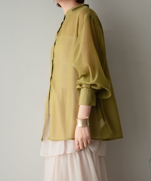 Ambre Ciel（アンブルシエル）の「バンドカラーシアーシャツ／【WEB/EC限定商品】（シャツ/ブラウス・レディース・ブラック/ピンク/オフホワイト/ライトグリーン・FREE）」の21枚目の写真