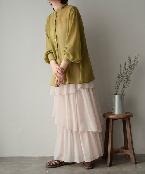 Ambre Ciel（アンブルシエル）の「バンドカラーシアーシャツ／【WEB/EC限定商品】（シャツ/ブラウス・レディース・ブラック/ピンク/オフホワイト/ライトグリーン・FREE）」の11枚目の写真