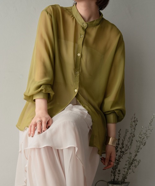 Ambre Ciel（アンブルシエル）の「バンドカラーシアーシャツ／【WEB/EC限定商品】（シャツ/ブラウス・レディース・ブラック/ピンク/オフホワイト/ライトグリーン・FREE）」の15枚目の写真