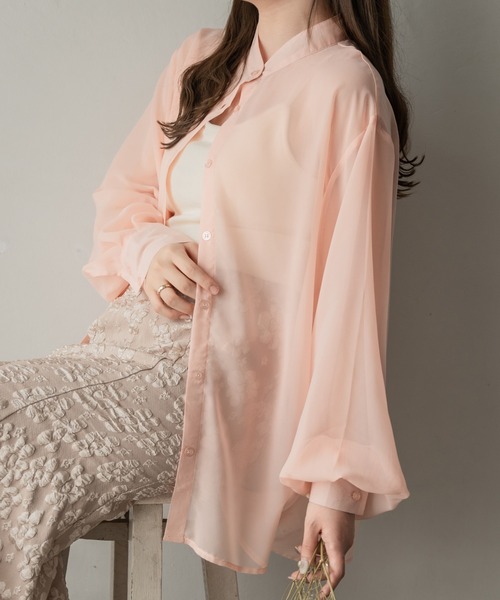 Ambre Ciel（アンブルシエル）の「バンドカラーシアーシャツ／【WEB/EC限定商品】（シャツ/ブラウス・レディース・ブラック/ピンク/オフホワイト/ライトグリーン・FREE）」の19枚目の写真