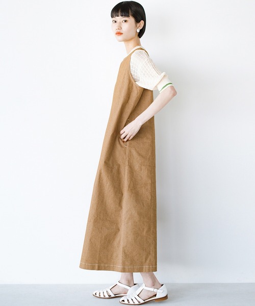 haco!（ハコ）の「後ろ姿にドキッ！ハートステッチがそっと背中を押してくれるワンピース haco! FACTORY with ah(attach heart)!（ワンピース・レディース・キャメル/ネイビー・MEDIUM/X-LARGE/LARGE/SMALL）」の4枚目の写真