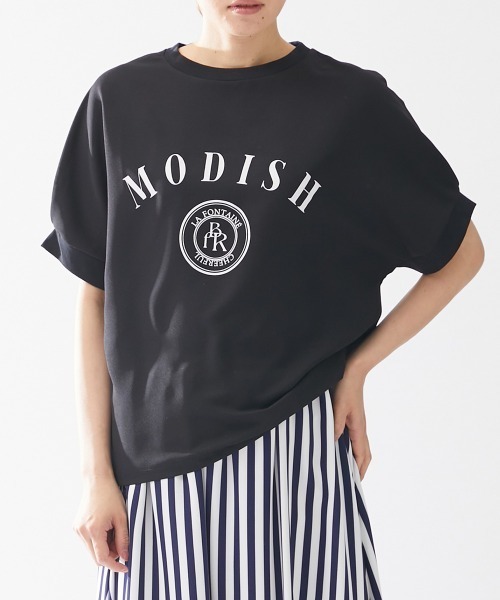 Le temps riche(ルタンリッシュ)の「異素材切替ドルマンスリーブロゴTシャツ <Le temps riche>(Tシャツ/カットソー・レディース・ブラック/オフホワイト/オレンジ・L/LL/M)」の2枚目の写真