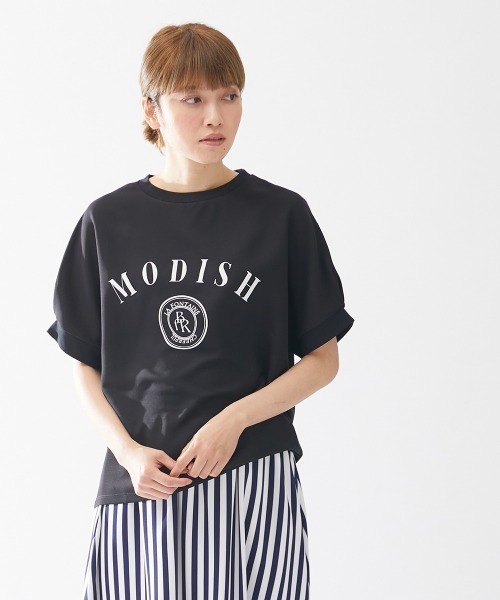 Le temps riche(ルタンリッシュ)の「異素材切替ドルマンスリーブロゴTシャツ <Le temps riche>(Tシャツ/カットソー・レディース・ブラック/オフホワイト/オレンジ・L/LL/M)」の14枚目の写真