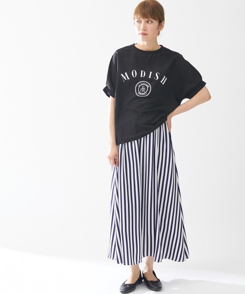 Le temps riche(ルタンリッシュ)の「異素材切替ドルマンスリーブロゴTシャツ <Le temps riche>(Tシャツ/カットソー・レディース・ブラック/オフホワイト/オレンジ・L/LL/M)」の4枚目の写真
