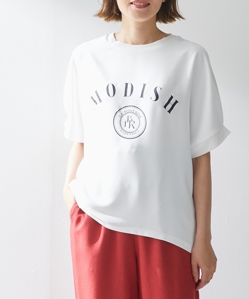 Le temps riche(ルタンリッシュ)の「異素材切替ドルマンスリーブロゴTシャツ <Le temps riche>(Tシャツ/カットソー・レディース・ブラック/オフホワイト/オレンジ・L/LL/M)」の11枚目の写真