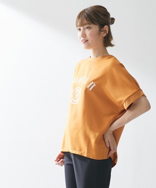 Le temps riche(ルタンリッシュ)の「異素材切替ドルマンスリーブロゴTシャツ <Le temps riche>(Tシャツ/カットソー・レディース・ブラック/オフホワイト/オレンジ・L/LL/M)」の5枚目の写真