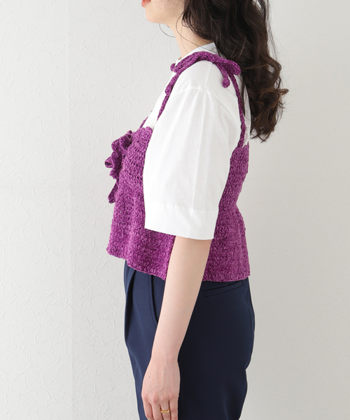 セール】【GANNI / ガニー】 Velvet Crochet Bandeau Strap Top