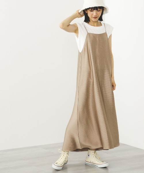 BEAMS HEART（ビームスハート）の「【2点セット】BEAMS HEART / サッカーサテン キャミワンピース×フレンチスリーブTシャツ（ワンピース・レディース・オリーブ/ベージュ/ネイビー・FREE）」の12枚目の写真