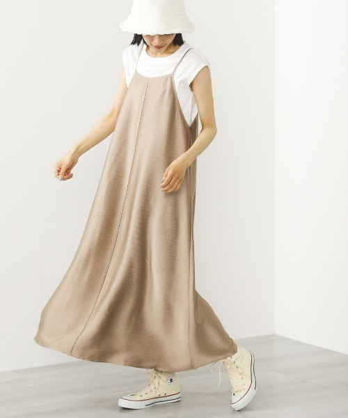 BEAMS HEART（ビームスハート）の「【2点セット】BEAMS HEART / サッカーサテン キャミワンピース×フレンチスリーブTシャツ（ワンピース・レディース・オリーブ/ベージュ/ネイビー・FREE）」の14枚目の写真