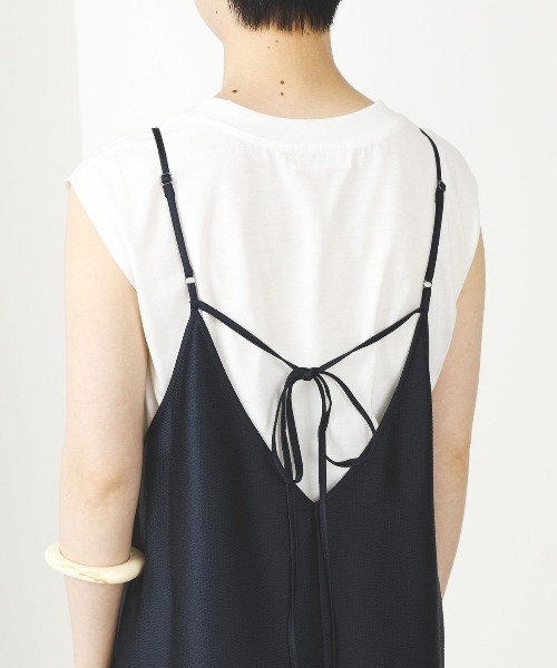 BEAMS HEART（ビームスハート）の「【2点セット】BEAMS HEART / サッカーサテン キャミワンピース×フレンチスリーブTシャツ（ワンピース・レディース・オリーブ/ベージュ/ネイビー・FREE）」の9枚目の写真