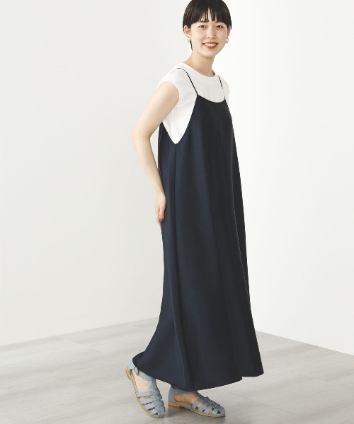 BEAMS HEART（ビームスハート）の「【2点セット】BEAMS HEART / サッカーサテン キャミワンピース×フレンチスリーブTシャツ（ワンピース・レディース・オリーブ/ベージュ/ネイビー・FREE）」の8枚目の写真