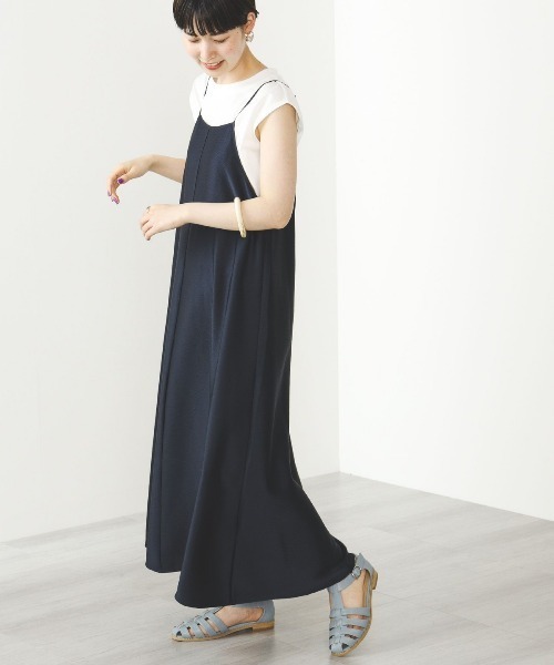 BEAMS HEART（ビームスハート）の「【2点セット】BEAMS HEART / サッカーサテン キャミワンピース×フレンチスリーブTシャツ（ワンピース・レディース・オリーブ/ベージュ/ネイビー・FREE）」の10枚目の写真