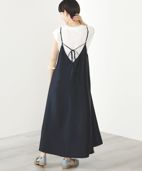 BEAMS HEART（ビームスハート）の「【2点セット】BEAMS HEART / サッカーサテン キャミワンピース×フレンチスリーブTシャツ（ワンピース・レディース・オリーブ/ベージュ/ネイビー・FREE）」の13枚目の写真