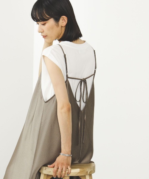 BEAMS HEART（ビームスハート）の「【2点セット】BEAMS HEART / サッカーサテン キャミワンピース×フレンチスリーブTシャツ（ワンピース・レディース・オリーブ/ベージュ/ネイビー・FREE）」の15枚目の写真