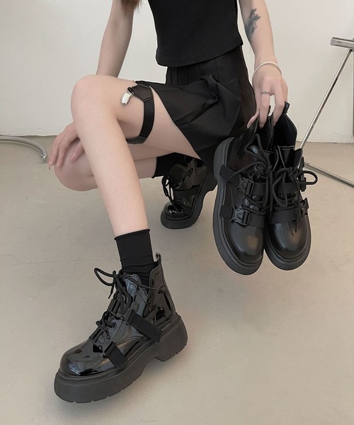Burner(バーナー)の「【OKUOKU 0909】 厚底ブーツ oku-shoes-67683900(ブーツ・レディース・ブラック系その他/ブラック系その他2・36/38)」の2枚目の写真