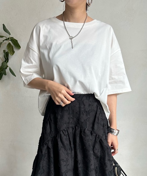 DouDou(ドゥドゥ)の「ショート丈TEE(Tシャツ/カットソー・レディース・ブラック/オフホワイト/オリーブ/レモンイエロー・FREE)」の3枚目の写真