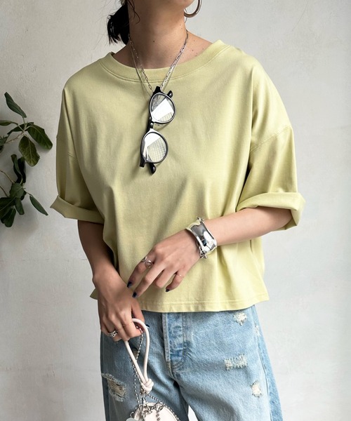 DouDou(ドゥドゥ)の「ショート丈TEE(Tシャツ/カットソー・レディース・ブラック/オフホワイト/オリーブ/レモンイエロー・FREE)」の2枚目の写真