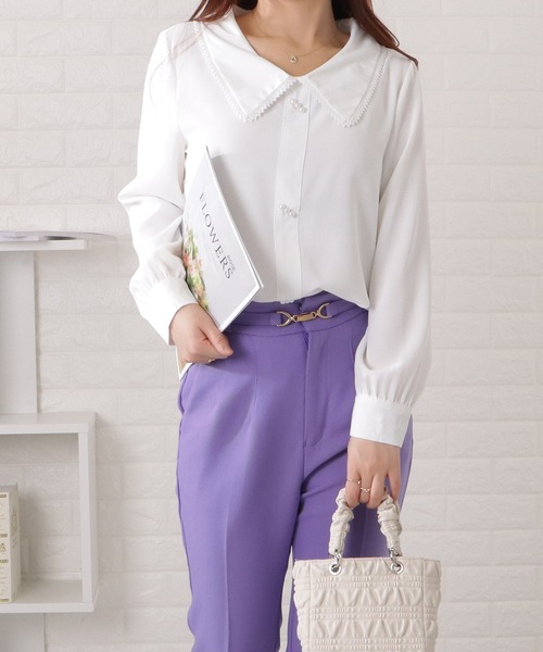 Lace Ladies(レースレディース)の「レースカラーパールボタンブラウス(シャツ/ブラウス・レディース・ブルー/ホワイト・M/XL)」の5枚目の写真