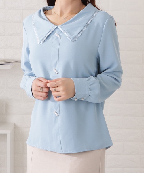 Lace Ladies(レースレディース)の「レースカラーパールボタンブラウス(シャツ/ブラウス・レディース・ブルー/ホワイト・M/XL)」の9枚目の写真