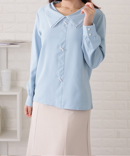 Lace Ladies(レースレディース)の「レースカラーパールボタンブラウス(シャツ/ブラウス・レディース・ブルー/ホワイト・M/XL)」の13枚目の写真