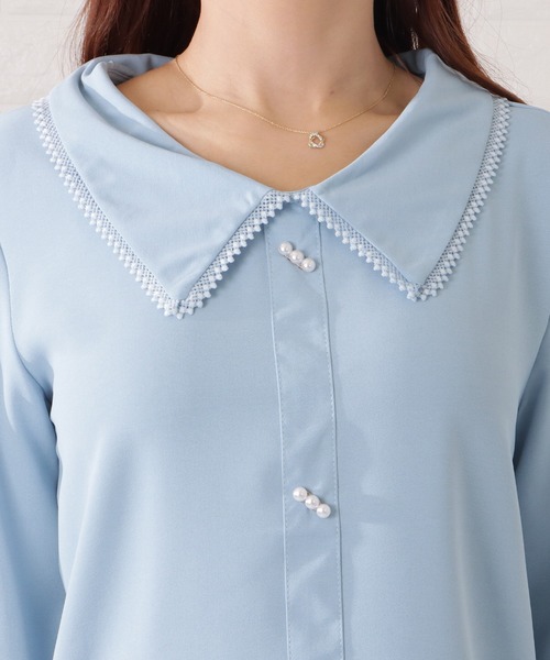 Lace Ladies(レースレディース)の「レースカラーパールボタンブラウス(シャツ/ブラウス・レディース・ブルー/ホワイト・M/XL)」の14枚目の写真