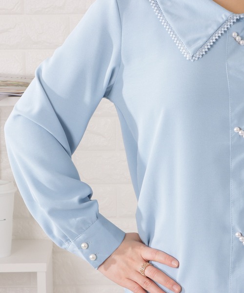 Lace Ladies(レースレディース)の「レースカラーパールボタンブラウス(シャツ/ブラウス・レディース・ブルー/ホワイト・M/XL)」の15枚目の写真