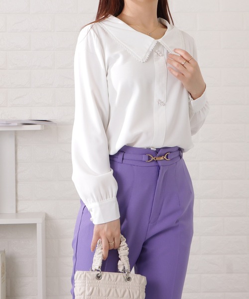 Lace Ladies(レースレディース)の「レースカラーパールボタンブラウス(シャツ/ブラウス・レディース・ブルー/ホワイト・M/XL)」の3枚目の写真