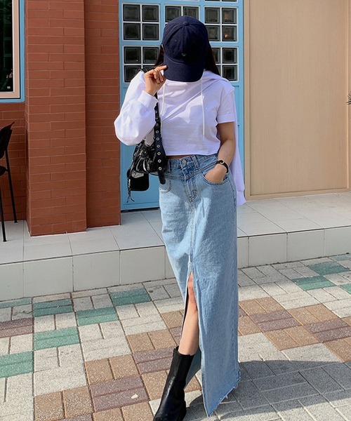 meJane(ミージェーン)の「センタースリットハイウエストデニムロングスカート(デニムスカート・レディース・ブルー・S/M/L)」の8枚目の写真