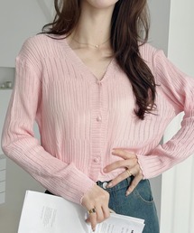 Ada. | 【羽織りに/オフィスカジュアル/冷房対策】透かしランダムリブVネッククロップドショートカーディガン(カーディガン/ボレロ)