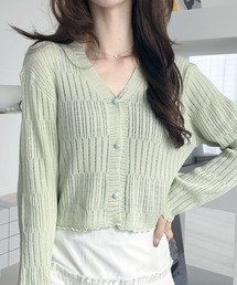 Ada.（エイダ）の「【羽織りに オフィスカジュアル 冷房対策】透かしランダムリブVネッククロップドショートカーディガン（カーディガン/ボレロ）」