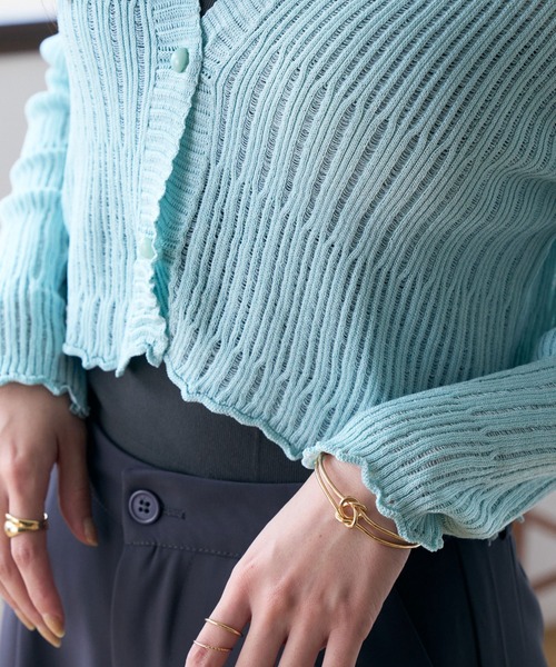 セール】【羽織りに/オフィスカジュアル】透かしランダムリブV