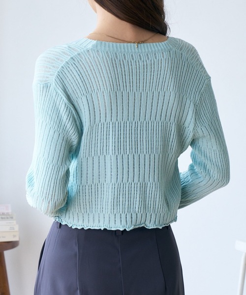 セール】【羽織りに/オフィスカジュアル】透かしランダムリブV