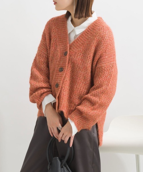 terrace(テラス)の「メランジメッシュニットカーディガン(カーディガン/ボレロ・レディース・モカ/イエロー×グリーン/ブラック/レッド/グリーン・MEDIUM)」の5枚目の写真