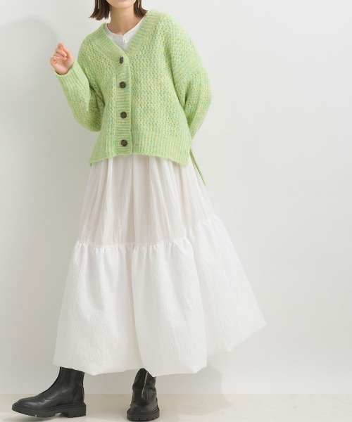 terrace(テラス)の「メランジメッシュニットカーディガン(カーディガン/ボレロ・レディース・モカ/イエロー×グリーン/ブラック/レッド/グリーン・MEDIUM)」の4枚目の写真
